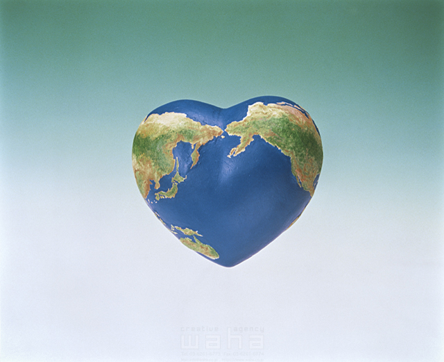 イラスト＆写真のストックフォトwaha（ワーハ）　立体、地球、世界、グローバル、ハート、愛情、星、惑星、地球　スプスタ・G　1-0038b