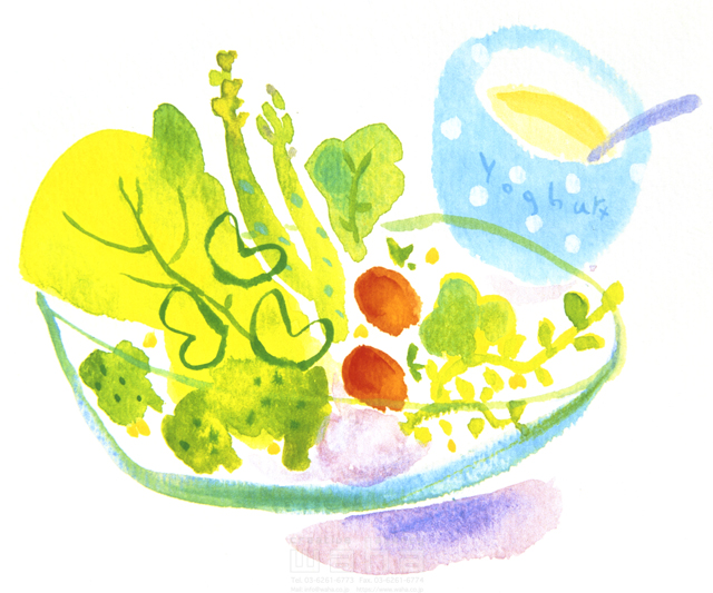 水彩 食事 食材 食べ物 料理 サラダ 野菜 ヨーグルト おしゃれ 生活 暮らし 日常 イラスト作品紹介 イラスト 写真のストックフォトwaha ワーハ カンプデータは無料