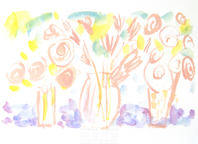 イラスト＆写真のストックフォトwaha（ワーハ）　水彩、花、植物、花瓶、インテリア、部屋、おしゃれ　すがわら けいこ　1-0574b
