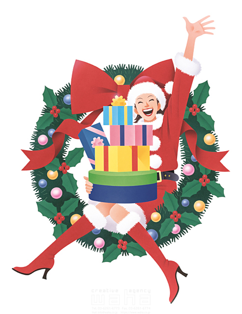 カネヒラヤスコ 人物 プレゼント 記念日 女性 行事 クリスマスリース リース 飾る サンタクロース リボン 笑顔 手を振る 元気 賑やか 飛び出す 贈り物 贈る ショッピング セール カネヒラヤスコ 人物 プレゼント 記念日 女性 行事 クリスマス