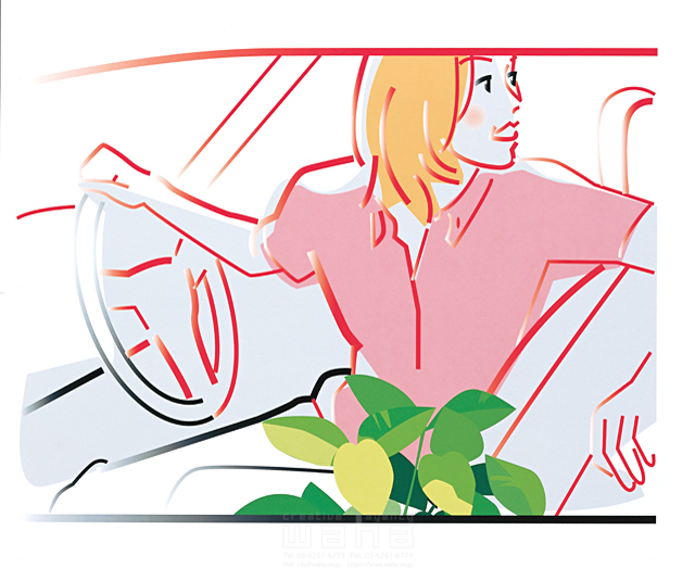 人物 女性 屋外 乗り物 車内 運転 ハンドル 運転手 座席シート スタート バック 振り向く イラスト作品紹介 イラスト 写真のストックフォトwaha ワーハ カンプデータは無料