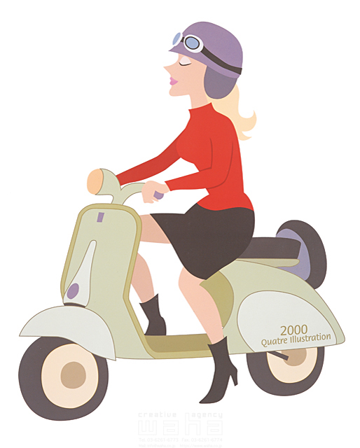 イラスト＆写真のストックフォトwaha（ワーハ）　人物、女性、バイク、屋外、スタート、乗り物、運転、ヘルメット　両口 和史　10-1726b