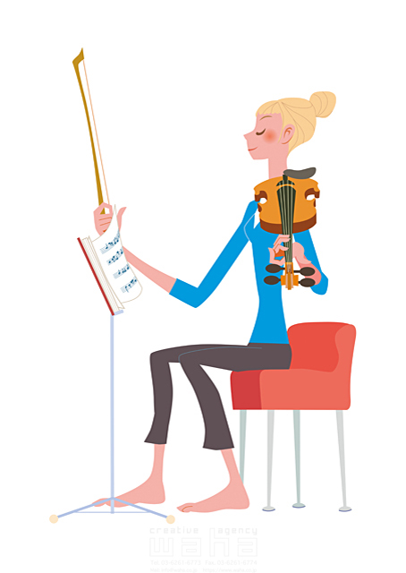 人物 女性 趣味 インテリア 家具 椅子 スツール 座る 楽器 バイオリン 譜面台スタンド 楽譜 イラスト作品紹介 イラスト 写真のストックフォトwaha ワーハ カンプデータは無料