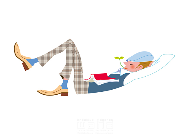 人物 男性 リラックス 休憩 寝る 寝転ぶ 眠る 寝顔 目をつぶる 本 帽子 イラスト作品紹介 イラスト 写真のストックフォトwaha ワーハ カンプデータは無料