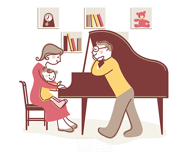 人物 家族 親子 趣味 3人 父 母 子供 娘 女の子 リラックス ほのぼの スキンシップ 教える 楽器 ピアノ 室内 部屋 イラスト作品紹介 イラスト 写真のストックフォトwaha ワーハ カンプデータは無料