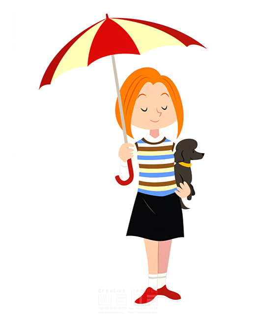 ペット 小学生 女の子 子供 傘 雨降り 散歩 屋外 ほのぼの イラスト作品紹介 イラスト 写真のストックフォトwaha ワーハ カンプデータは無料