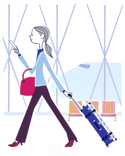 ショッピング 女性 屋外 海外旅行 スタート 旅立ち 歩く 空港 スーツケース 航空チケット 飛行機 イラスト作品紹介 イラスト 写真のストックフォトwaha ワーハ カンプデータは無料