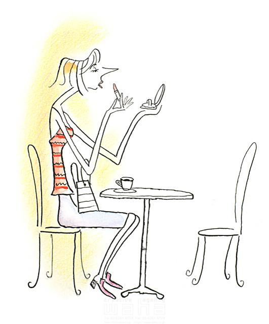 女性 リラックス 休憩 テーブル 椅子 座る メイクアップ 口紅 コンパクト 線画 イラスト作品紹介 イラスト 写真のストックフォトwaha ワーハ カンプデータは無料