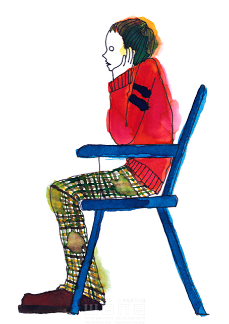 人物 若者 大学生 ファッション おしゃれ アパレル カジュアル セーター リラックス 休憩 座る 椅子 インテリア 家具 頬杖をつく 考える人 イラスト作品紹介 イラスト 写真のストックフォトwaha ワーハ カンプデータは無料