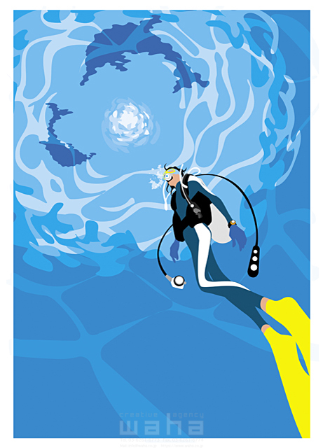 人物 夏 スポーツ 男性 元気 健康 スキューバーダイビング 水中 海中 深海 潜る 潜水 マリンブルー 屋外 開放感 ウェットスーツ レジャー 遊ぶ イラスト作品紹介 イラスト 写真のストックフォトwaha ワーハ カンプデータは無料