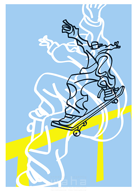 イラスト＆写真のストックフォトwaha（ワーハ）　人物、若者、スポーツ、男の子、男性、屋外、遊ぶ、スケートボード、スケボー、元気、健康、エネルギッシュ、勢い、滑る、滑走、ジャンプ、跳ぶ、はねる、軽快、ヒップホップ、クール、ストリート　b-t　14-0544b
