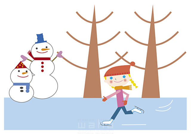 子供 冬 スポーツ 女の子 遊ぶ 滑る 滑走 元気 健康 ほのぼの 雪だるま スケートリンク スケート場 イラスト作品紹介 イラスト 写真のストックフォトwaha ワーハ カンプデータは無料