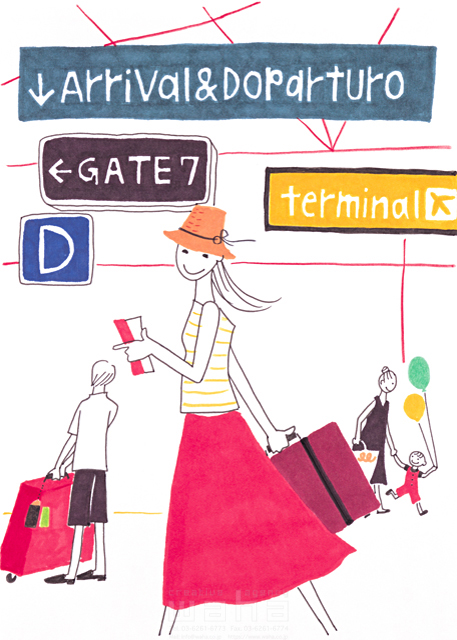 女性 屋外 海外旅行 飛行場 空港 旅立ち 航空券 航空チケット 搭乗券 切符 スーツケース 旅行鞄 帽子 イラスト作品紹介 イラスト 写真のストックフォトwaha ワーハ カンプデータは無料
