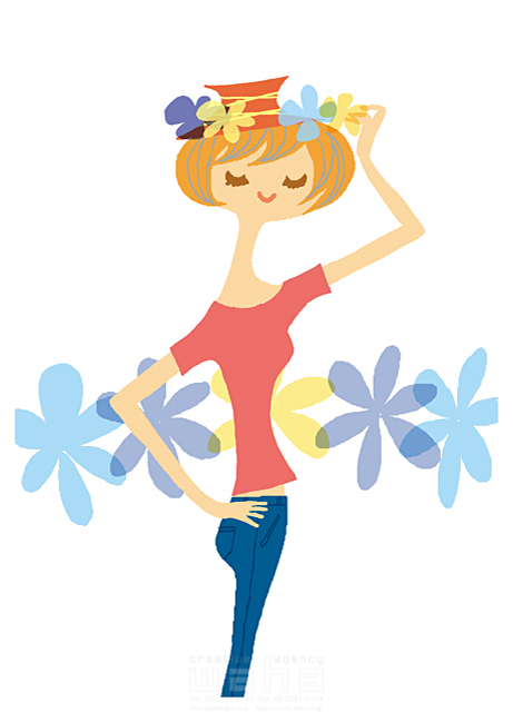 女性 若者 ポーズ おしゃれ ファッション 帽子 髪飾り 花飾り イラスト作品紹介 イラスト 写真のストックフォトwaha ワーハ カンプデータは無料