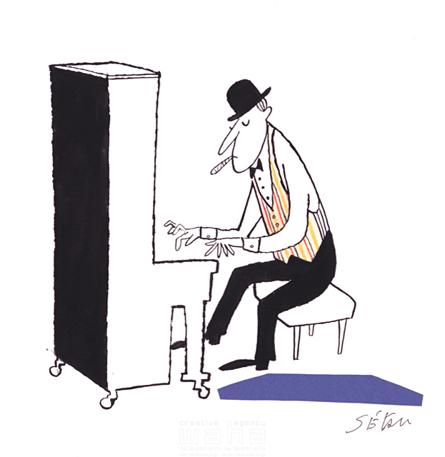 職業 男性 趣味 楽器 ピアノ 音楽家 ミュージシャン コンサート ジャズライブ 演奏会 弾く 帽子 葉巻き たばこ 椅子 ピアニスト 線画 イラスト作品紹介 イラスト 写真のストックフォトwaha ワーハ カンプデータは無料