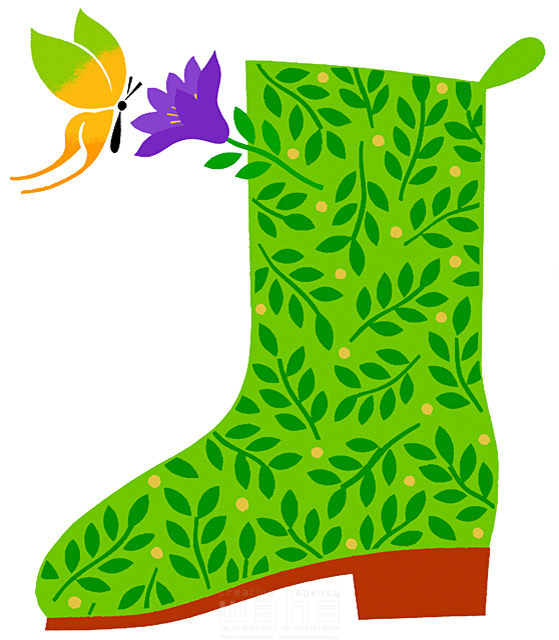 イラスト＆写真のストックフォトwaha（ワーハ）　エコロジー、ナチュラル、花、インテリア、ほのぼの、夢、自然、ブーツ、靴、草花、咲く、昆虫、蝶、服飾小物　eka　14-1162b