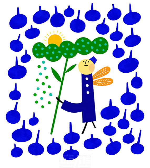エコロジー ナチュラル 人物イメージ 梅雨 雨天 雨降り 雨宿り 水滴 育つ 育てる 植物 緑 草木 自然 太陽 環境保護 守る イラスト作品紹介 イラスト 写真のストックフォトwaha ワーハ カンプデータは無料