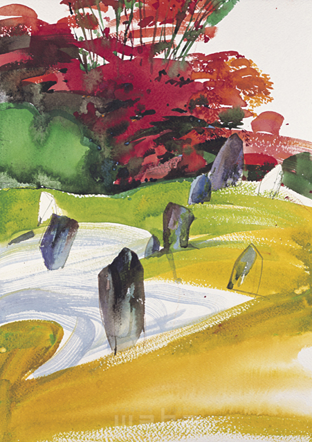 自然 風景 地球 世界 日本 秋 情緒 風情 日本庭園 紅葉 もみじ 庭石 水彩 イラスト作品紹介 イラスト 写真のストックフォトwaha ワーハ