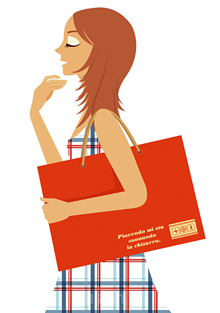 女性 若者 女の子 外出 ショッピングバック 紙袋 目を閉じる イラスト作品紹介 イラスト 写真のストックフォトwaha ワーハ カンプデータは無料