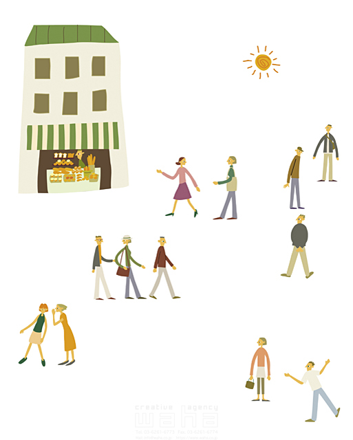 集団 複数 外出 散歩 ショッピング 街 ストリート 店 素朴 ほのぼの イラスト作品紹介 イラスト 写真のストックフォトwaha ワーハ カンプデータは無料