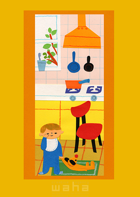赤ちゃん 子供 キッチン 厨房 ほのぼの 成長 育つ 子育て かわいい 椅子 泣く イラスト作品紹介 イラスト 写真のストックフォトwaha ワーハ