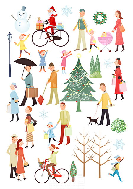 イラスト＆写真のストックフォトwaha（ワーハ）　集団、街、社会、複数、賑やか、ストリート、外出、ショッピング、ほのぼの、楽しい、クリスマスツリー、雪の結晶、季節、冬、集団、街、社会、複数、賑やか、ストリート、外出、ショッピング、ほのぼの、楽しい、クリスマスツリー、雪の結晶、季節、冬、集団、街、社会、複数　小林 イーボ　15-1135c