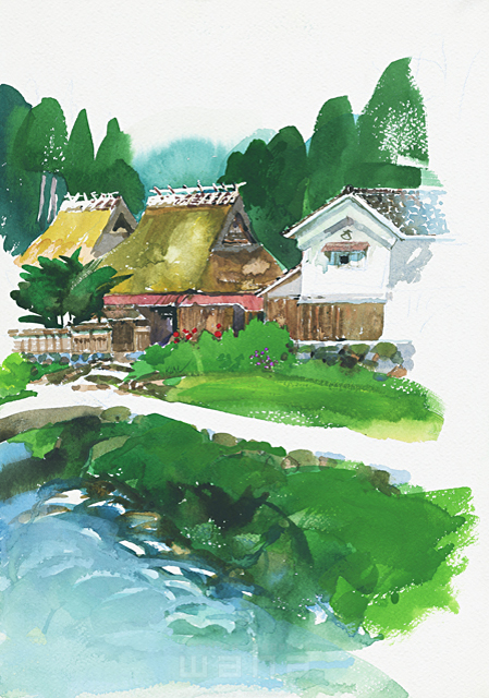 77％以上節約 水彩で描く 残したい日本のふるさと 茅葺き民家のある風景