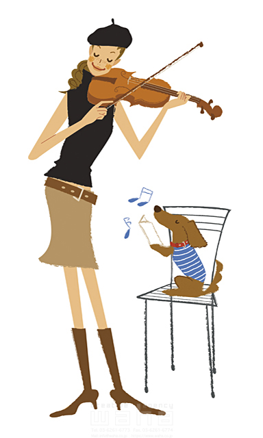 人物 女性 代 30代 1人 屋内 部屋 楽器 バイオリン 音楽 ペット 犬 イラスト作品紹介 イラスト 写真のストックフォトwaha ワーハ カンプデータは無料