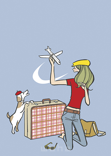人物 女性 代 30代 1人 ペット 犬 屋内 スーツケース 旅行 イラスト作品紹介 イラスト 写真のストックフォトwaha ワーハ カンプデータは無料