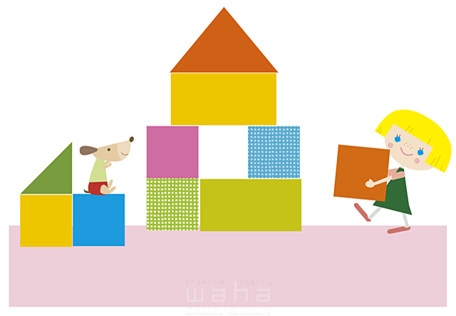 人物 子供 女の子 1人 ペット 犬 屋内 住宅 部屋 遊ぶ 積み木 イラスト作品紹介 イラスト 写真のストックフォトwaha ワーハ カンプデータは無料