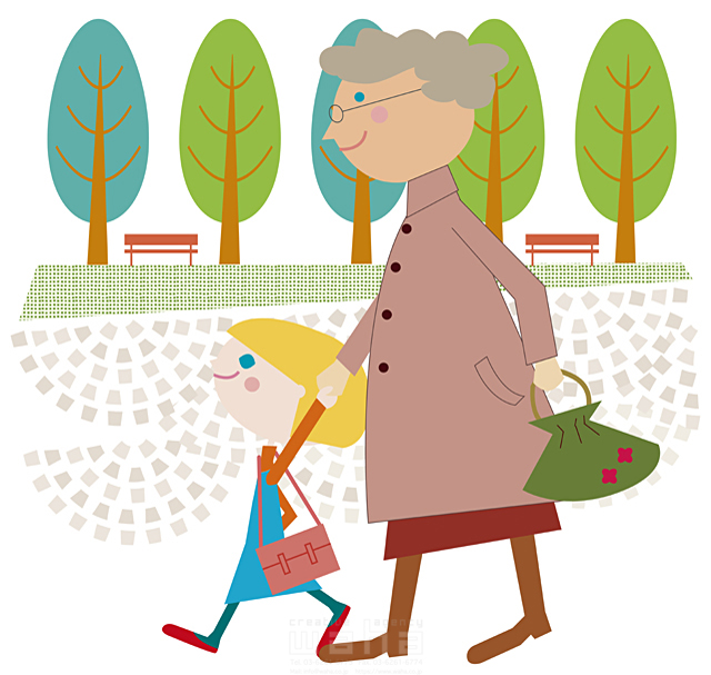 人物 家族 祖母 娘 2人 屋外 散歩 手をつなぐ イラスト作品紹介 イラスト 写真のストックフォトwaha ワーハ カンプデータは無料