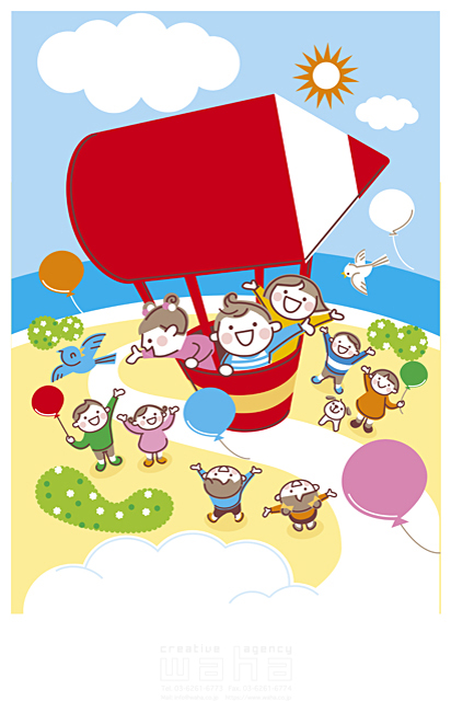 人物 人々 子供 男の子 女の子 屋外 飛ぶ 気球 風船 空 鉛筆 イラスト作品紹介 イラスト 写真のストックフォトwaha ワーハ カンプデータは無料