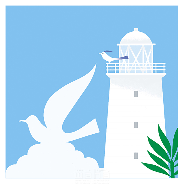 イラスト＆写真のストックフォトwaha（ワーハ）　動物、鳥、海、灯台　eka　16-0946b