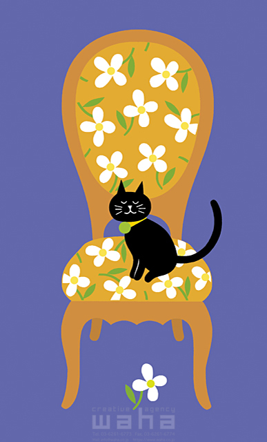 イラスト＆写真のストックフォトwaha（ワーハ）　動物、猫、椅子、花　eka　16-0948b