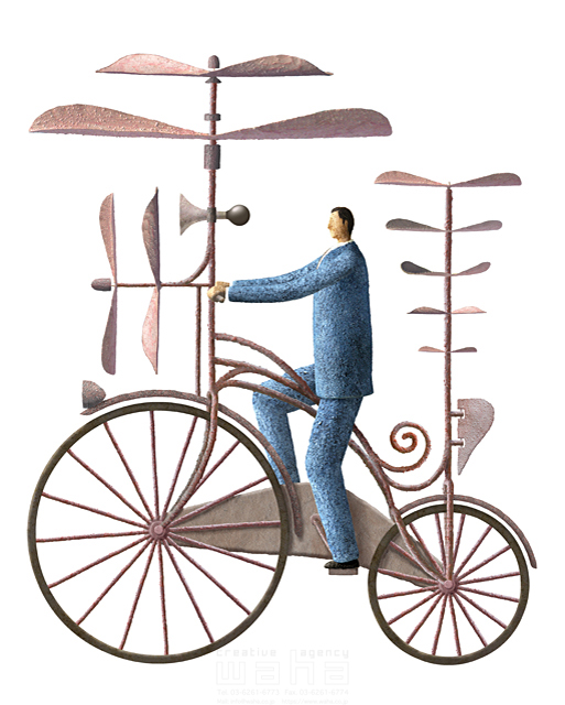 イラスト＆写真のストックフォトwaha（ワーハ）　人物イメージ、男性、ビジネスマン、1人、乗り物、自転車、ビジネス　山本 正明　16-1028b