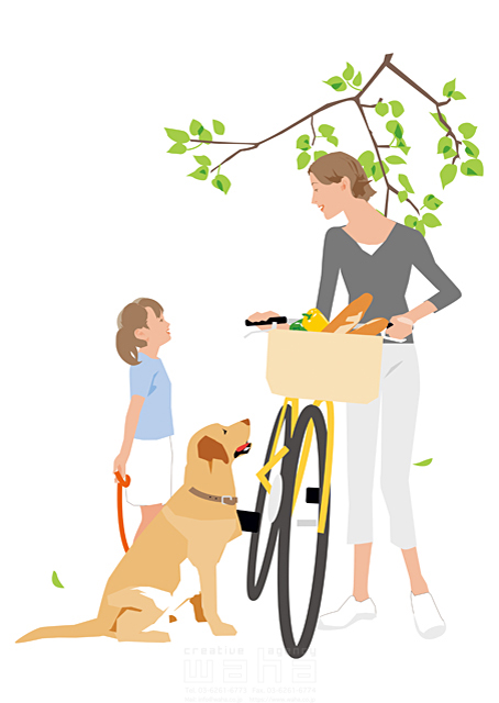 人物 親子 女の子 屋外 自転車 ペット 犬 散歩 会話 イラスト作品紹介 イラスト 写真のストックフォトwaha ワーハ カンプデータは無料
