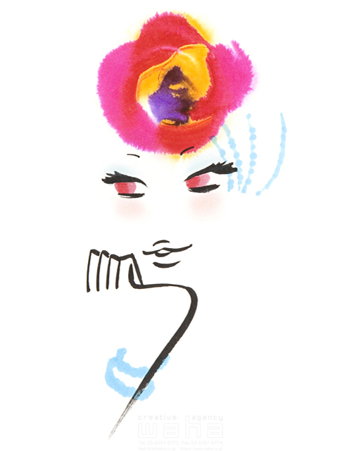 ツグヲホン多 人物 女性 顔 アップ ファッション 筆 水彩 花 イラスト作品紹介 イラスト 写真のストックフォトwaha ワーハ カンプデータは無料