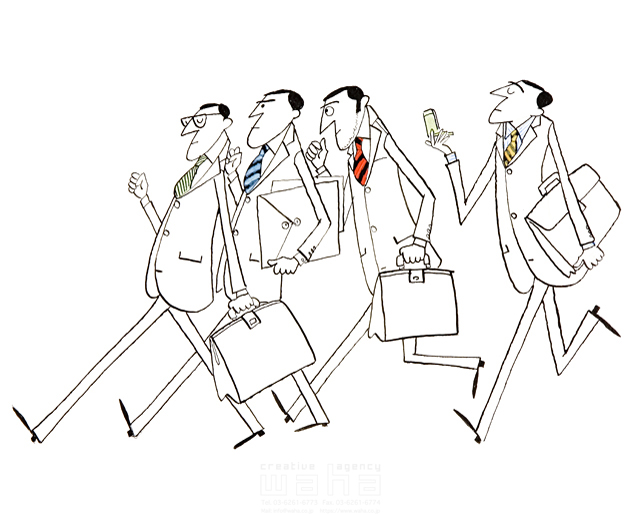人物 男性 グループ 歩く 走る ビジネスマン ビジネス スーツ 4人 携帯電話 見る 線画 前向き イラスト作品紹介 イラスト 写真のストックフォトwaha ワーハ カンプデータは無料