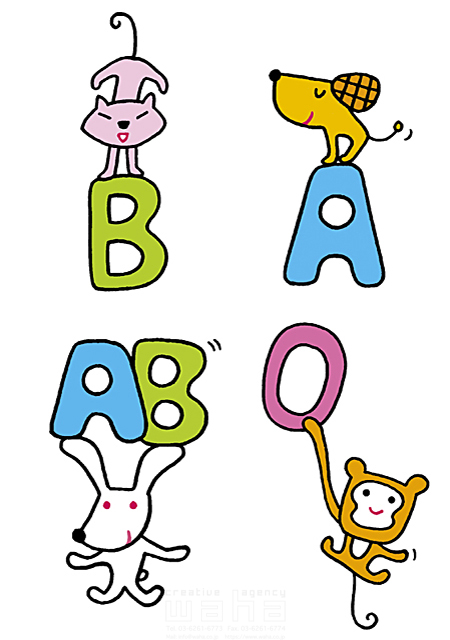 動物 ウサギ 犬 猿 猫 アルファベット 英語 血液型 線画 ゆるい 可愛い 笑顔 楽しい イラスト作品紹介 イラスト 写真のストックフォトwaha ワーハ カンプデータは無料
