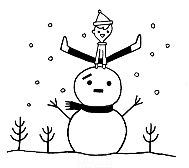 モノクロ 人 人物 男性 大人 男の子 線画 ゆるい 可愛い 笑顔 楽しい 雪だるま 冬 雪 屋外 イラスト作品紹介 イラスト 写真のストックフォトwaha ワーハ
