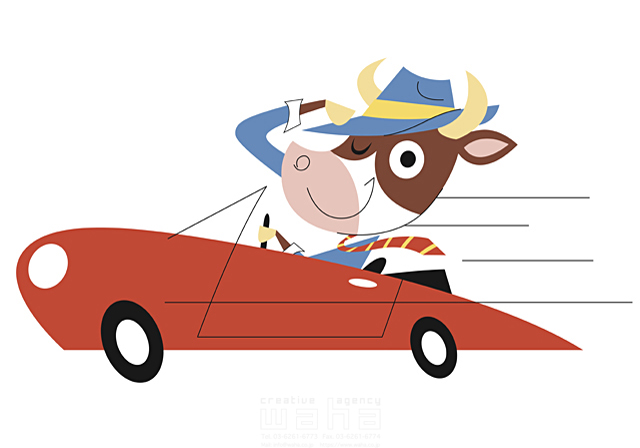 イラスト＆写真のストックフォトwaha（ワーハ）　動物、牛、干支、乗り物、自動車　SUNNY　18-0019b