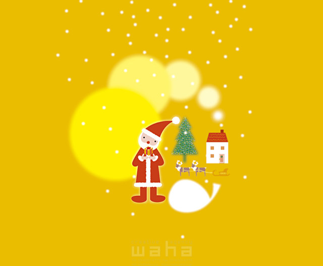 イラスト＆写真のストックフォトwaha（ワーハ）　キャラクター、サンタクロース、クリスマス、プレゼント、雪　小沢和夫イラスト工房　18-0138b