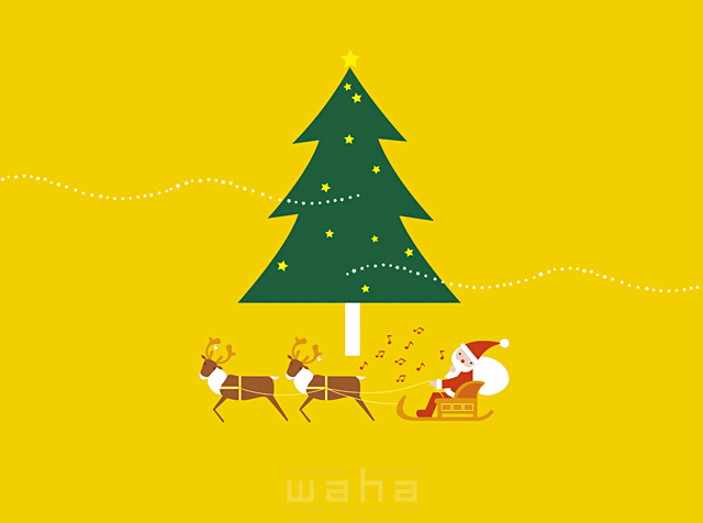 イラスト＆写真のストックフォトwaha（ワーハ）　キャラクター、サンタクロース、クリスマス、クリスマスツリー、トナカイ、そり　小沢和夫イラスト工房　18-0143b