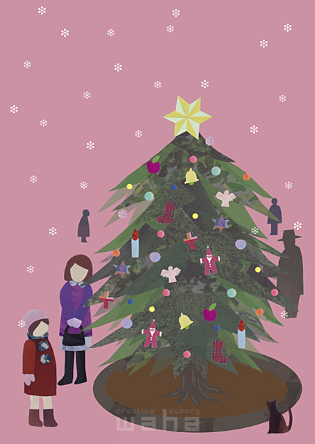 人物 親子 子供 女の子 屋外 クリスマス クリスマスツリー イラスト作品紹介 イラスト 写真のストックフォトwaha ワーハ カンプデータは無料