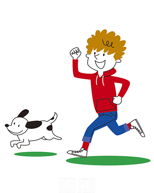 人物 子供 男の子 学生 若者 1人 ペット 犬 公園 散歩 ジョギング 楽しい 走る 白バック イラスト作品紹介 イラスト 写真のストックフォトwaha ワーハ カンプデータは無料