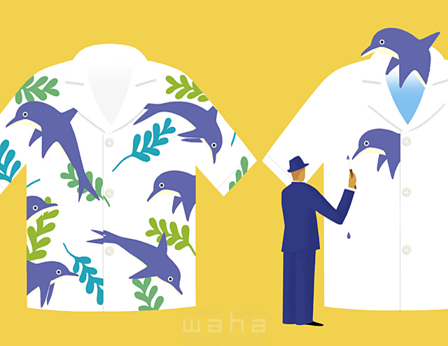 人物 男性 植物 葉 動物 イルカ 洋服 シャツ イラスト作品紹介 イラスト 写真のストックフォトwaha ワーハ カンプデータは無料