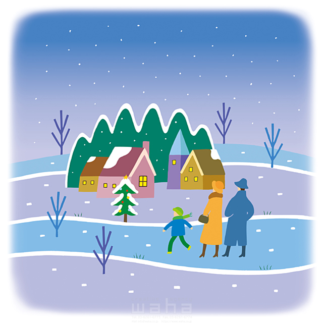 人物 親子 母 父 男の子 3人 自然 風景 冬 雪 家 クリスマス 夜 イラスト作品紹介 イラスト 写真のストックフォトwaha ワーハ カンプデータは無料