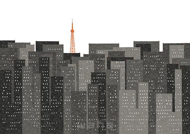 イラスト＆写真のストックフォトwaha（ワーハ）　風景、建物、ビル、ビジネス、ビジネスイメージ、街、街並み、東京タワー、タワー、都市、都会、東京、白バック　武政 諒　18-3772b