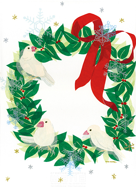 生き物 動物 自然 鳥 植物 葉 リース リボン 雪 冬 クリスマス 平和 クラフト イラスト作品紹介 イラスト 写真のストックフォトwaha ワーハ カンプデータは無料