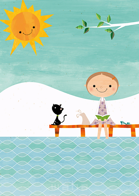 人物 子供 女の子 少女 1人 屋外 青空 太陽 水辺 海 湖 桟橋 座る 微笑む 趣味 読書 リラックス 動物 ペット 猫 黒猫 自然 かわいい イラスト作品紹介 イラスト 写真のストックフォトwaha ワーハ カンプデータは無料
